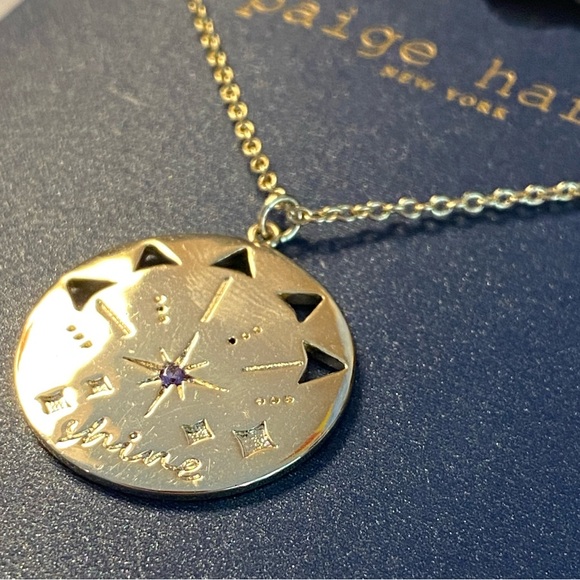 Gold Tone Paige Harper "Shine" Necklace with Purple Stone - Picture 4 of 5